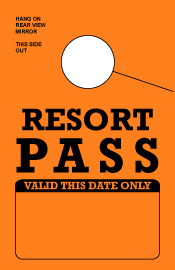 IN STOCK Non-Personalized Resort Pass Mirror Hang Tags. (sku: 200020)