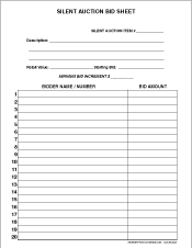 STOCK Silent Auction Bid Sheet 8.5 x 11 (sku: 100041)