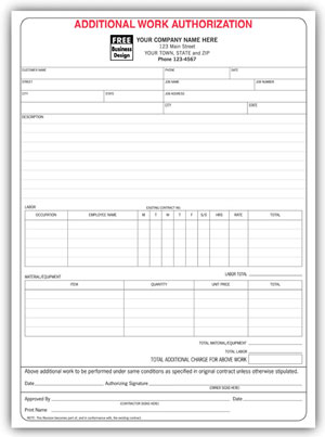 Additional Work Authorization Form 8.5 x 11 (sku: 100007)