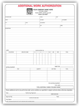 Additional Work Authorization Form 8.5 x 11