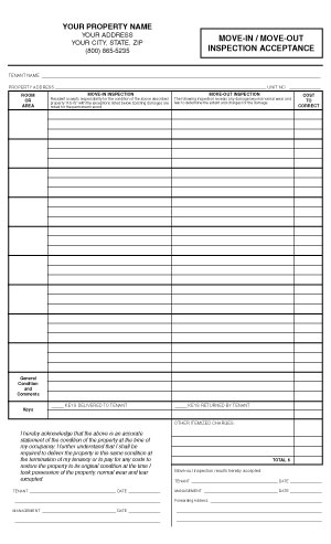 Apartment Move-In Move-Out Carbonless (No Carbon Required) Checklist 8.5 x 14