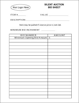 Silent Auction Bid Sheet 8.5 x 11 (sku: 100033)